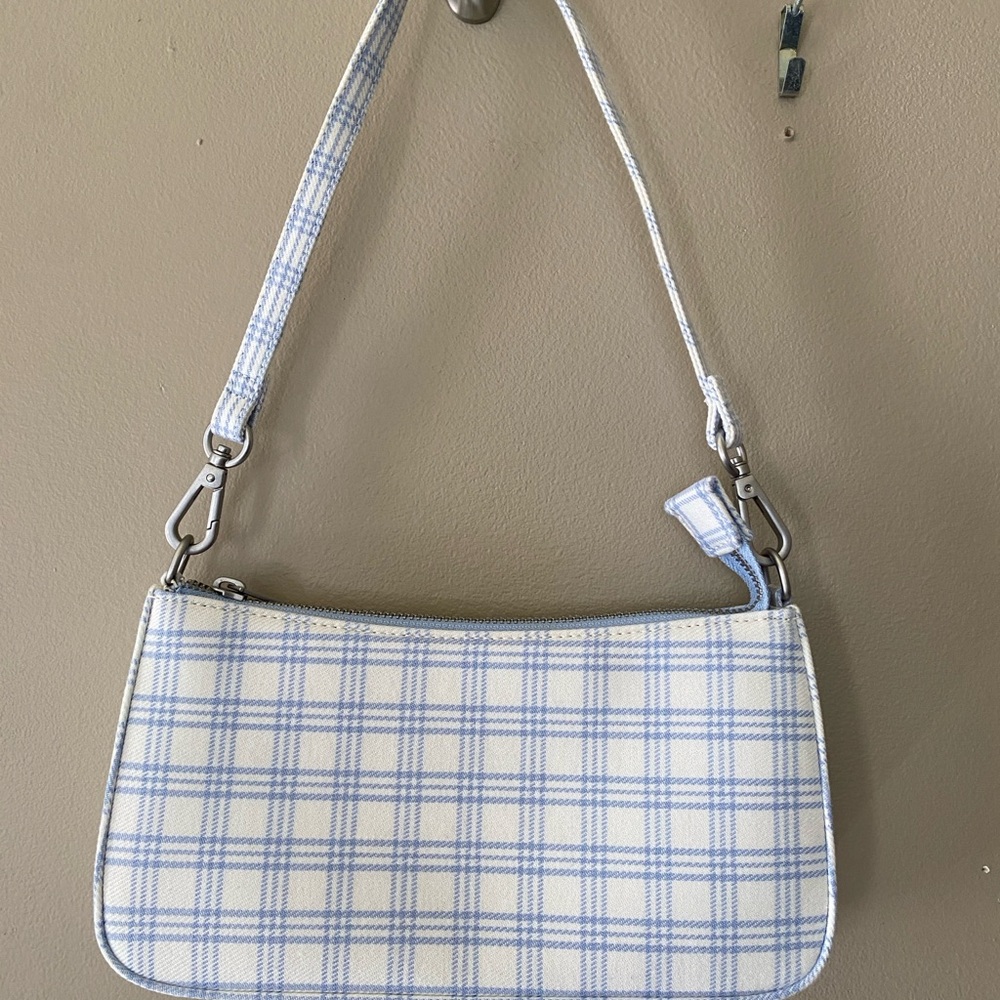Elegant Plaid Mini Bag in Blue and White